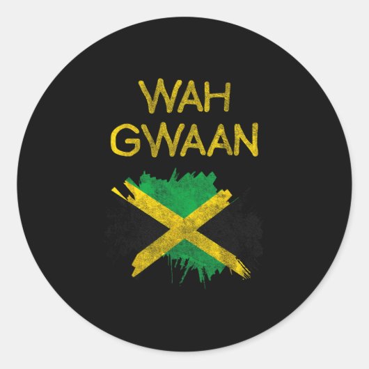 Wah Gwaan Jamaica Flag Jamaican Pride Reggae Vacat ラウンドシール (正面)