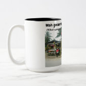 WAh Gwan月曜日か。 Nuhのbettaのnuhのdehジョンの店! -マグ ツートーンマグカップ (左)