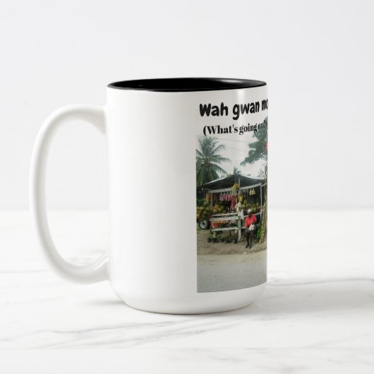 WAh Gwan月曜日か。 Nuhのbettaのnuhのdehジョンの店! -マグ ツートーンマグカップ (左)