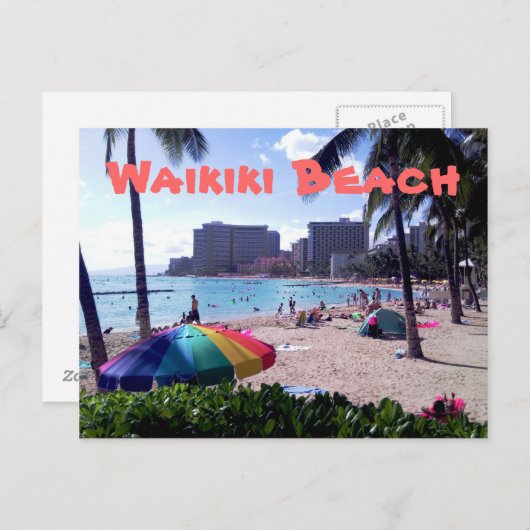Waikikiのビーチの郵便はがき ポストカード (正面/裏面)
