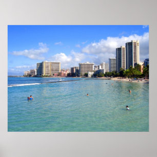 Waikikiのビーチ、オアフ、ハワイ ポスター
