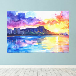 Waikiki and Diamond head Oahu painting キャンバスプリント