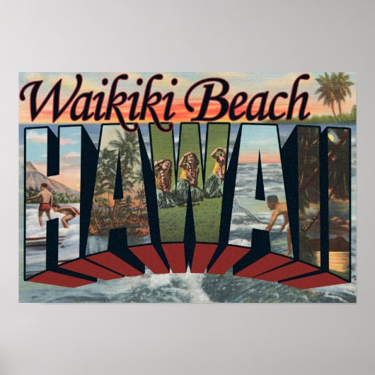 Waikiki Beach, Hawaii - Large Letter Scenes ポスター (正面)