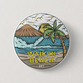 Waikiki Beach Hawaii Vintage 缶バッジ (正面)