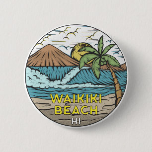 Waikiki Beach Hawaii Vintage 缶バッジ