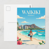 Waikiki Beach, Honolulu Hawaii ポストカード (正面/裏面)