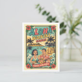 Waikiki Hawaii Retro Travel ポストカード (スタンド正面)