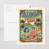 Waikiki Hawaii Retro Travel ポストカード (正面/裏面)