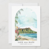 Waikiki Watercolor Save the Date Photo セーブザデート (正面)