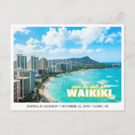 Waikiki Wedding Save the Date Skyline Postcard ポストカード