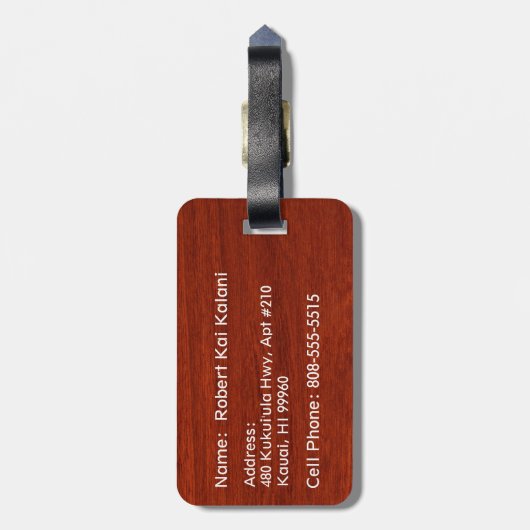 Waikokosのハワイのフェイクな木製のサーフボードのモノグラム ラゲッジタグ (裏面縦)