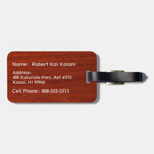 Waikokosのハワイのフェイクな木製のサーフボードのモノグラム ラゲッジタグ (裏面横)