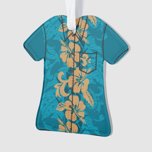 Waikoloaのフェイクな木製のハワイのハイビスカスのアロハワイシャツ オーナメント (正面)