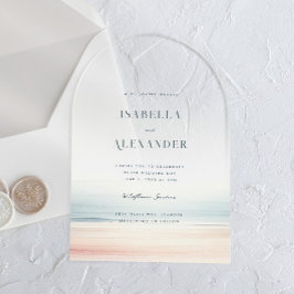 Wailea Watercolor Minimalist Elegant Beach Wedding アクリル招待状