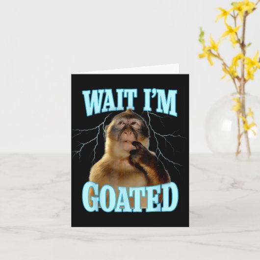 Wait I'm Goated Funny Thinking Monkey Meme Brainro カード (黄色い花)