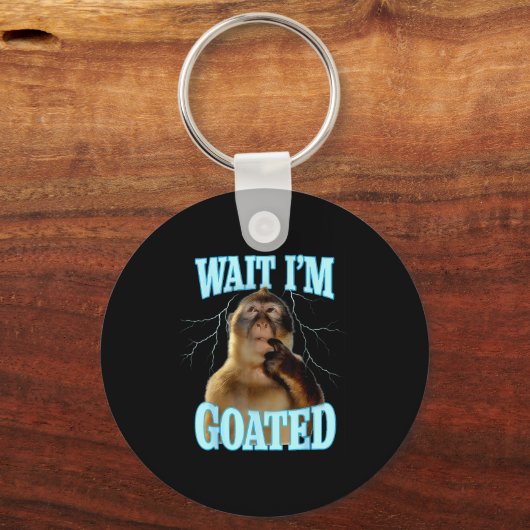 Wait I'm Goated Funny Thinking Monkey Meme Brainro キーホルダー (正面)