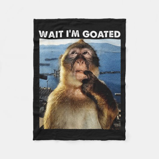 Wait I'm Goated Funny Thinking Monkey Meme Brainro フリースブランケット (正面)
