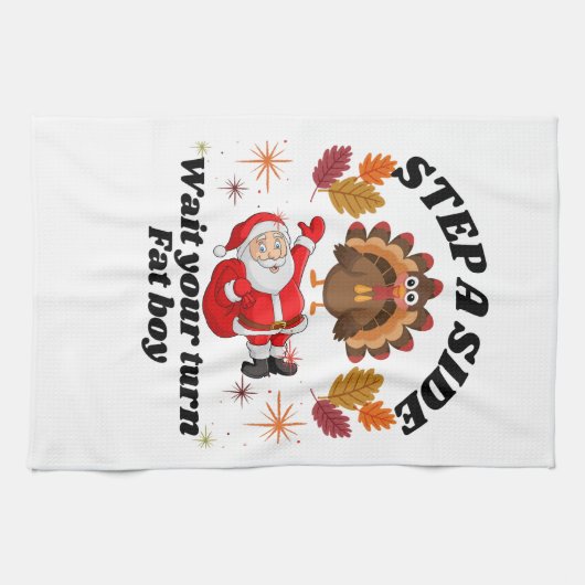 Wait Your Turn Fat Boy Funny Thanksgiving  キッチンタオル (横)