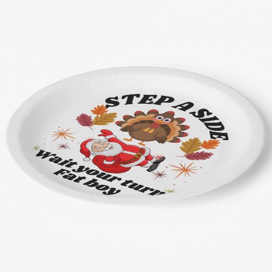 Wait Your Turn Fat Boy Funny Thanksgiving ペーパープレート (アングル)