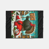 Wait Your Turn Fat Boy Turkey Santa Funny Thanksgi フリースブランケット (正面(横))