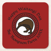 Waitangi Day Can Edit文字New Zealand スクエアペーパーコースター (正面)