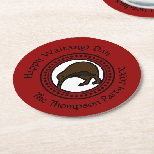 Waitangi Day Can Edit文字New Zealand ラウンドペーパーコースター (アングル)