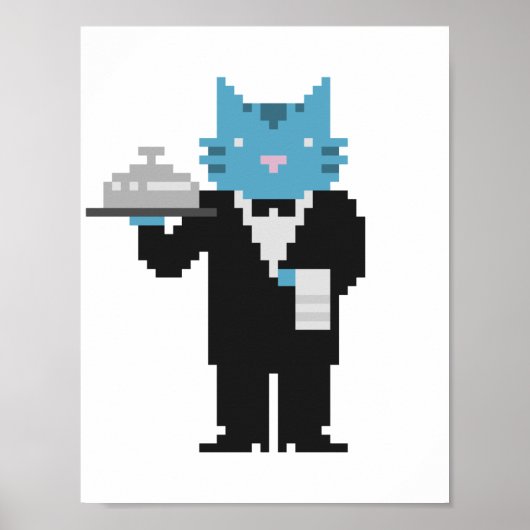 Waiter Cat Pixel Art Poster ポスター (正面)