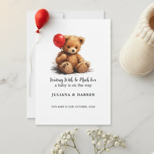 Waiting With So Much Love Teddy Bear & Red Balloon 招待状