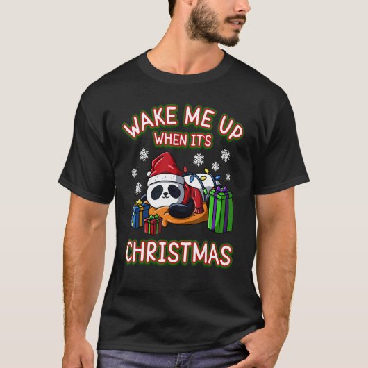 Wake Me Up When It's Christmas Snowflakes Panda Xm Tシャツ (正面)
