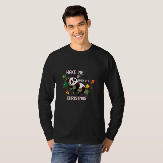 Wake Me Up When It's Snow Christmas Panda Snowman Tシャツ (正面フル)
