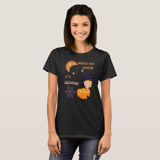 Wake Me When Its Halloween Cute Pumpkin Sleeping K Tシャツ (正面フル)