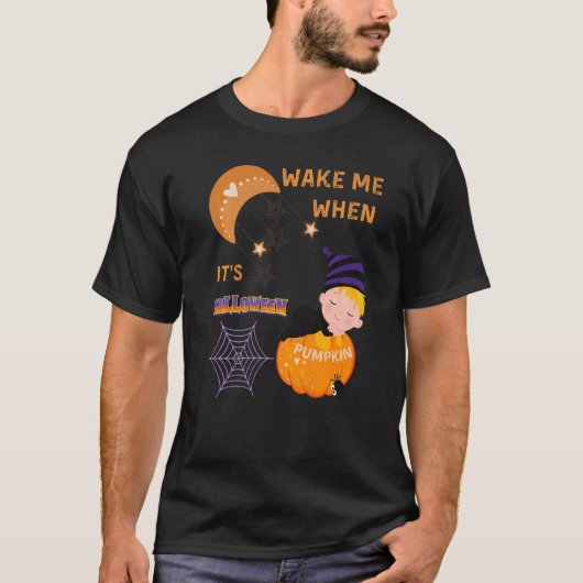 Wake Me When Its Halloween Cute Pumpkin Sleeping K Tシャツ (正面)
