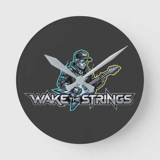 Wake The Strings レトロフューチャーアート ラウンド壁時計 (正面)