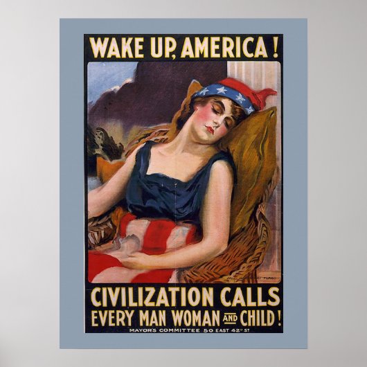 Wake Up America 1917ヴィンテージレディ・リバティ・ポスター ポスター (正面)