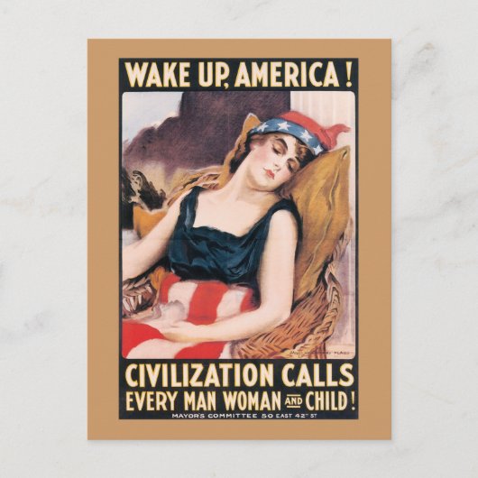 Wake Up America WWIポスター ポストカード (正面)