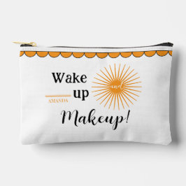 Wake up and Makeup ホワイト オレンジ 名前入り アクセサリーポーチ