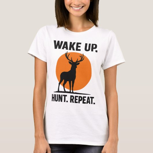 Wake Up Hunt Repeat Tシャツ | ミニマリスト狩猟デザイン (正面)