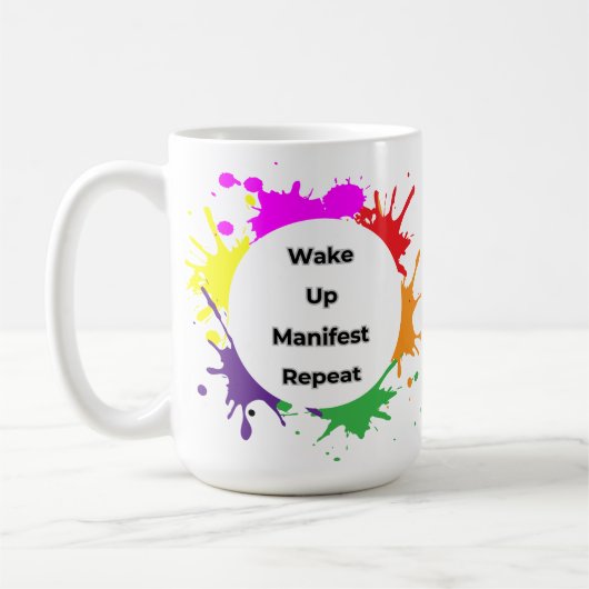 "Wake Up Manifest Repeat Mug - Start Your Day with コーヒーマグカップ (左)