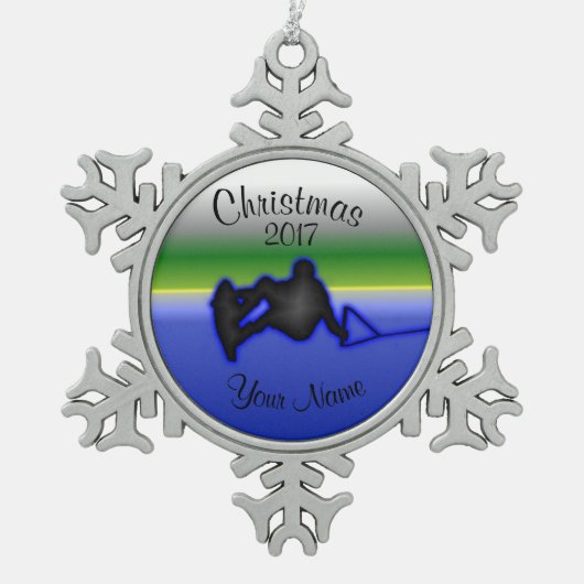 Wakeboardのピューターの雪片のクリスマスのオーナメント スノーフレークピューターオーナメント (正面)