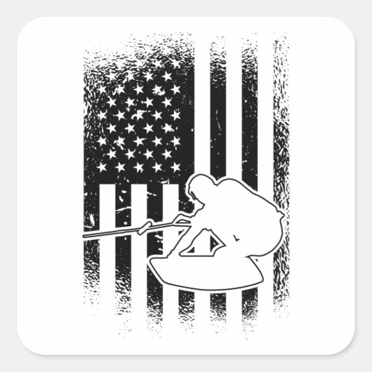 Wakeboard American Flag Wakeboarding Wakeboarder スクエアシール (正面)