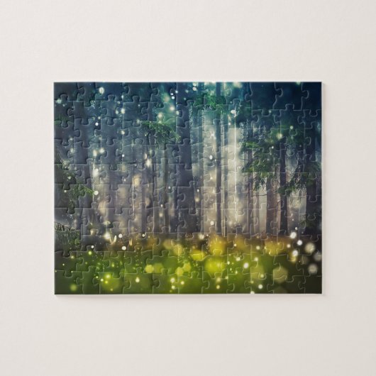 Wald, Bäume auf Waldlichtung, Dämmerung ジグソーパズル (横)