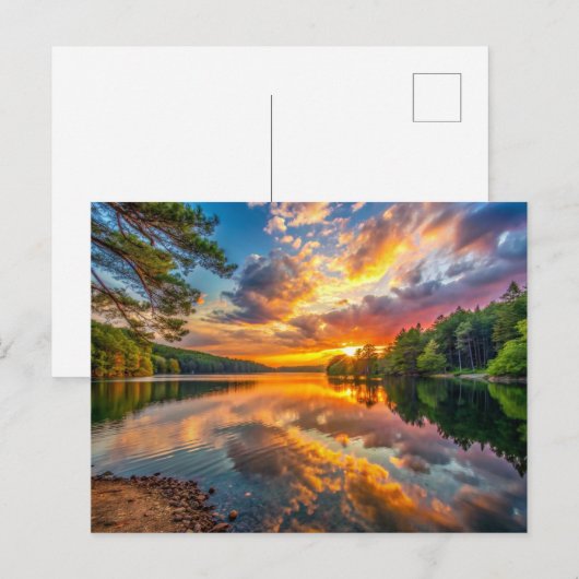 Walden Pond Concord, Massachusetts Sunset ポストカード (正面/裏面)