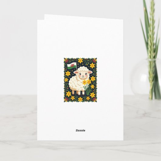 Wales Follower Cute Lamb Surrounded By Daffodils カード (裏面)
