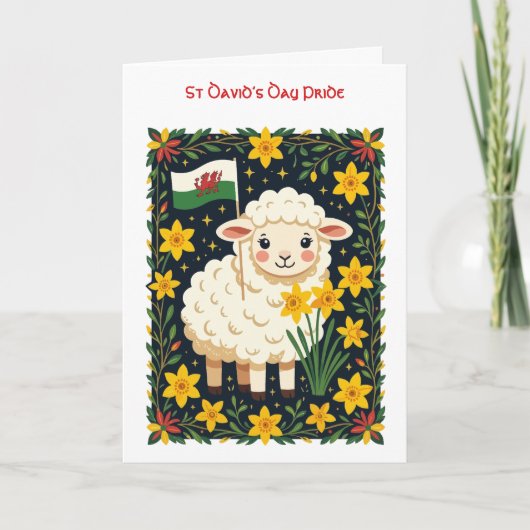 Wales Follower Cute Lamb Surrounded By Daffodils カード (正面)