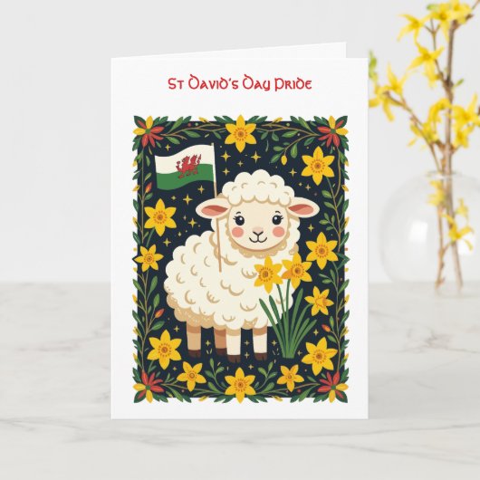 Wales Follower Cute Lamb Surrounded By Daffodils カード (黄色い花)