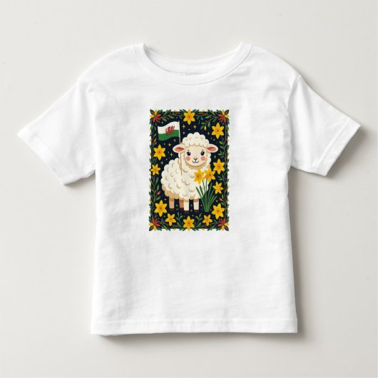 Wales Follower Cute Lamb Surrounded By Daffodils トドラーTシャツ (正面)