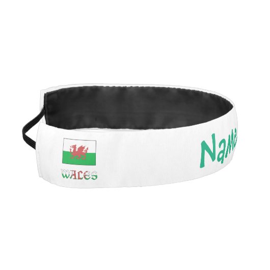 Wales Welsh Flag Green Personalized Name  アスレチックヘッドバンド (左)