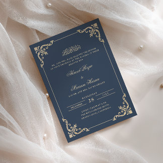 Walima(ヴァリマ)式典 ネイビーブルー ゴールド装飾 招待状
