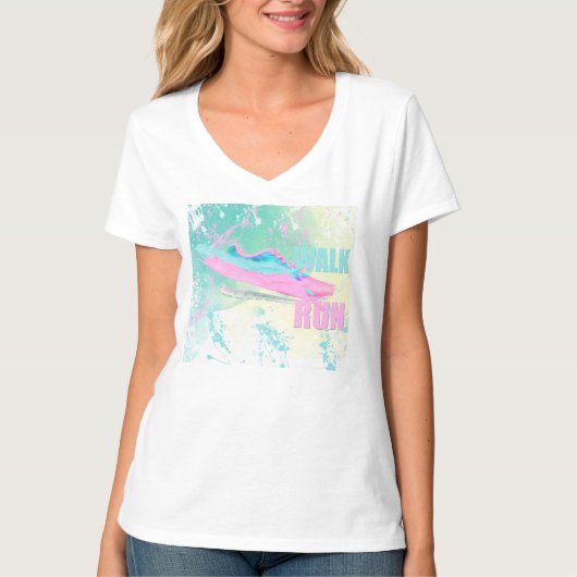 WALKプ走スプ絵を描ス・ピ走ンクとブルーの靴 Tシャツ (正面)