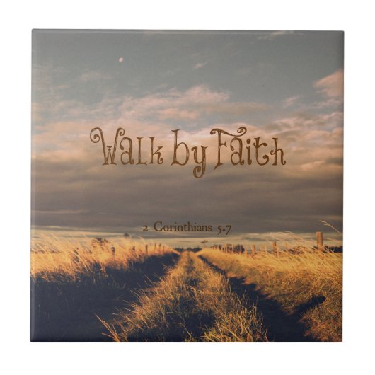 Walk by Faith Bible Verse聖なる書物、 経典 タイル (正面)